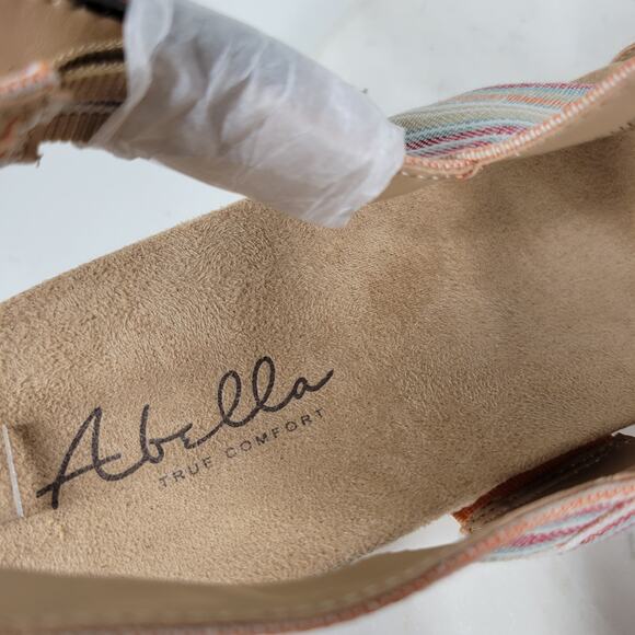 Abella Sicilia Wedge Sandals Womens 9 Pink Stripe Strap Cork Buckle Comfort - Picture 2 of 16